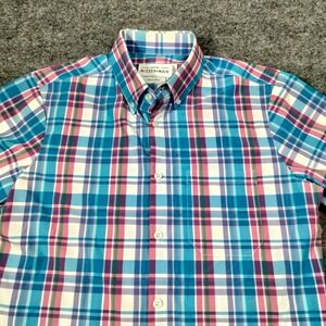 Mizzen Main Shirt Mens L Blue Plaid Leeward Trim Fit Performance Short Sleeve